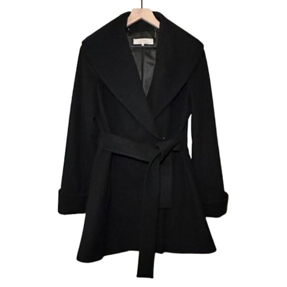 Women's 6 Trina Turk Black Wrap Peacoat with attached Belted Straps - Picture 1 of 15